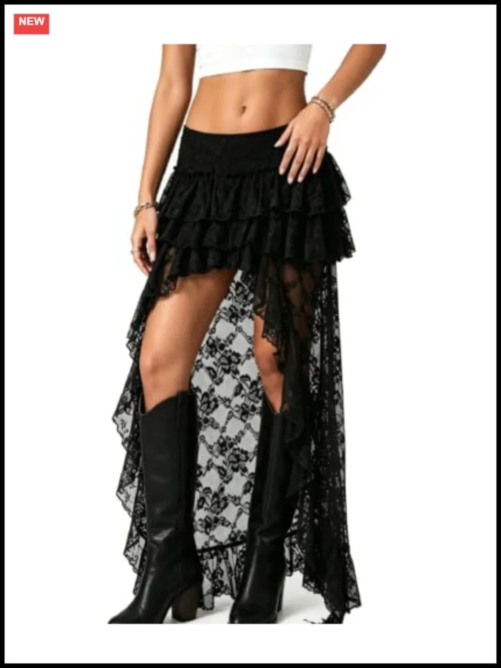 Women's Layered Ruffle Maxi Skirt High Low Sheer Chiffon Flowy Boho